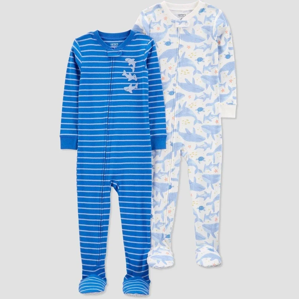 Carter's Just One You Toddler Boys' 2pk Snug Fit Cotton Whales and Striped Foot